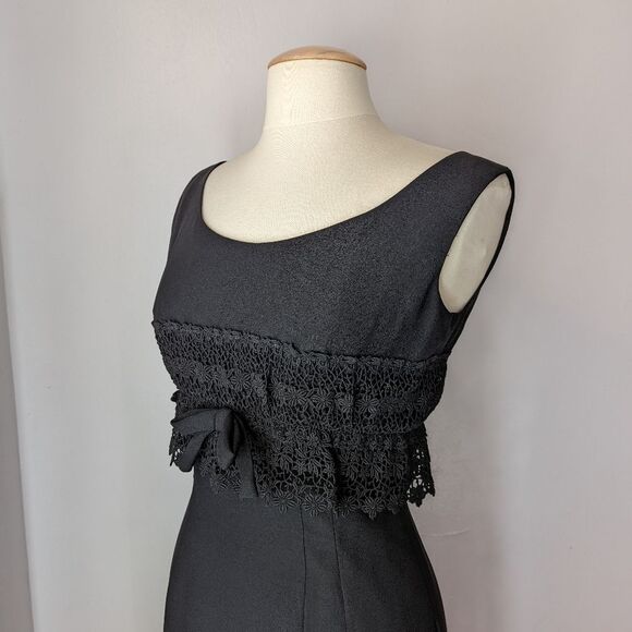 Vintage Black Sheath Dress with Lace and Bow - Picture 4 of 13